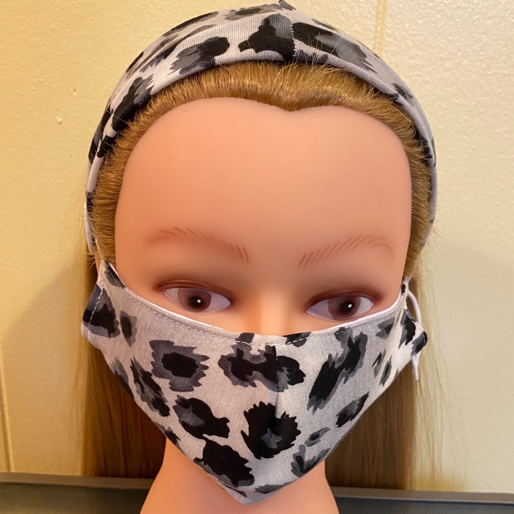 White/Black/Gray Spotted Head-Wrap Face Mask